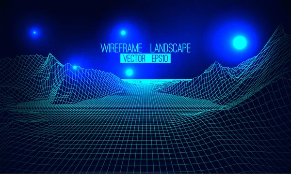 Abstract vector wireframe landscape background. Cyberspace grid. 3d — Stock Vector
