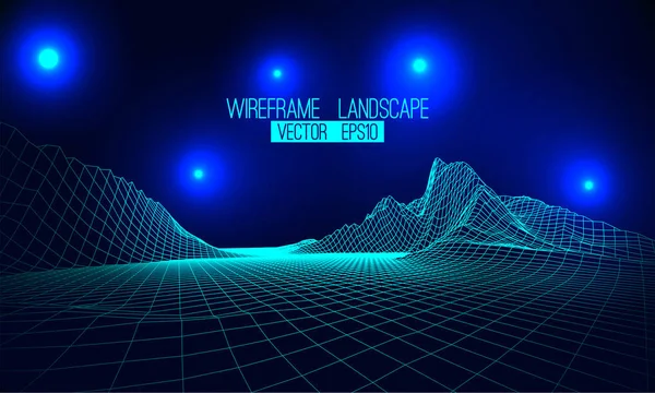 Abstract vector wireframe landscape background. Cyberspace grid. 3d — Stock Vector