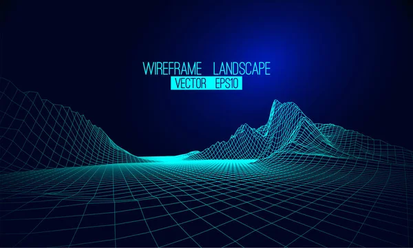 Abstrakte Vektor Wireframe Landschaft Hintergrund. Cyberspace-Gitter. 3d — Stockvektor