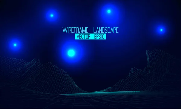 Abstrakte Vektor Wireframe Landschaft Hintergrund. Cyberspace-Gitter. 3d — Stockvektor