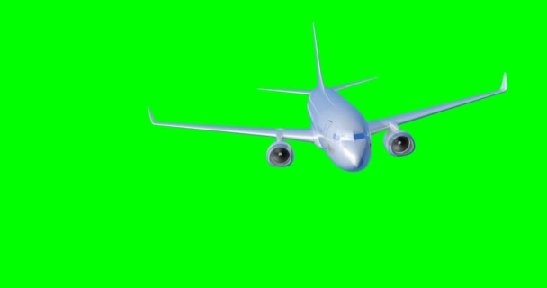 Самолет летит на зеленом фоне. 3D рендеринг — стоковое видео