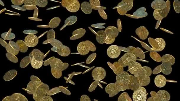 Regen von alten Goldmünzen. 3D-Darstellung — Stockvideo