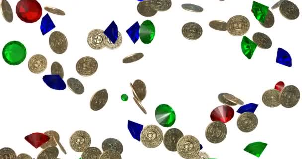 Rain of vintage gold coins. 3D render — Stock Video