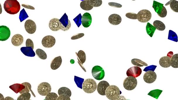 Rain of vintage gold coins. 3D render — Stock Video