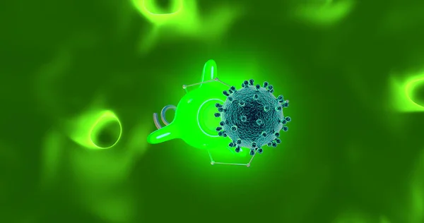 The nanorobot catches and destroys the virus. 3D render. — Stock Photo, Image