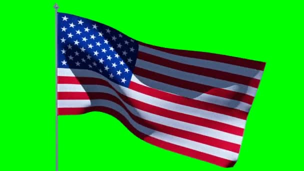 在风中挥舞着美国国旗 织物的质地 Chromakey — 图库视频影像