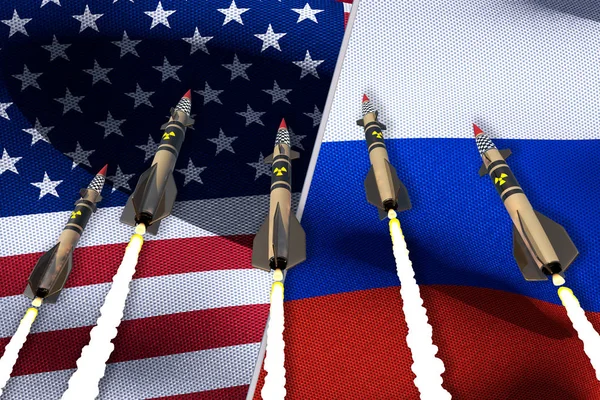 Banderas de Estados Unidos y Rusia. Renderizado 3D —  Fotos de Stock