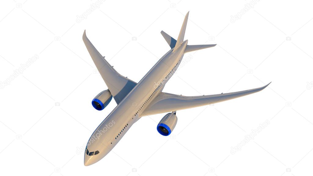 Commercial jet plane. 3D render. Top view side view