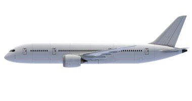 Ticari jet uçağı. 3D render. Sol yan görünüm