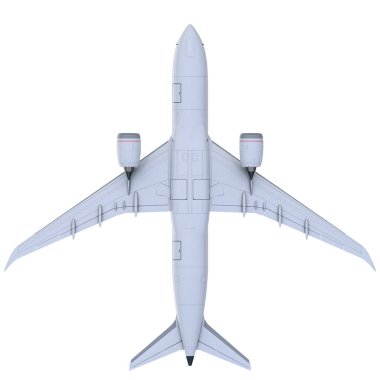 Ticari jet uçağı. 3D render. Alt görünümü