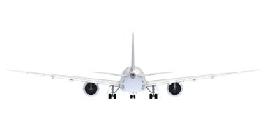 Ticari jet uçağı. 3D render. Arkadan görünüş
