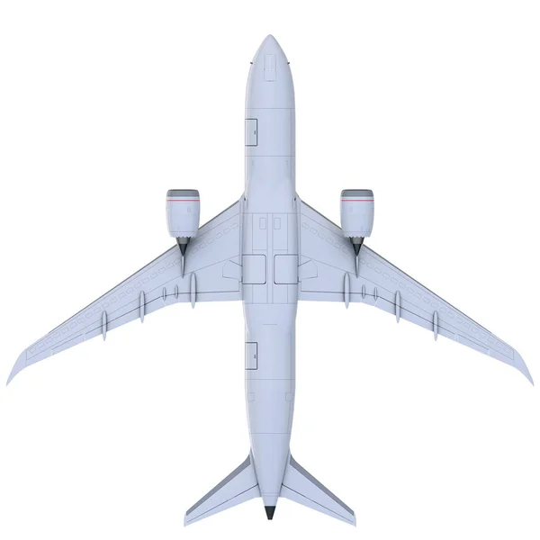 Commercial jet plane. 3D render. Bottom view — Stock Photo, Image