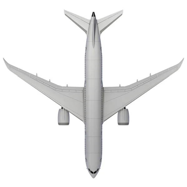 Коммерческий реактивный самолет. 3D визуализация. Вид сверху — стоковое фото