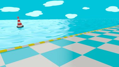 Marina, deniz ve şamandıra. 3D render