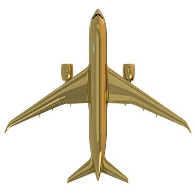 Altın jet uçak izole. 3D render