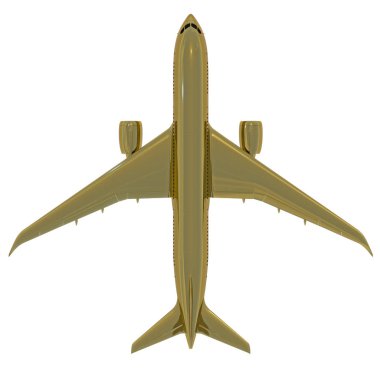 Altın jet uçak izole. 3D render