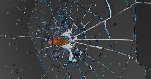 Kugel zertrümmert das Glas. 3D-Darstellung — Stockfoto