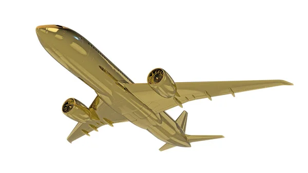 Avion jet d'or isolé. 3d rendu — Photo