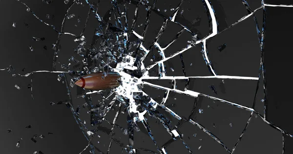 Bullet shatters the glass . 3D render — Stock Photo, Image