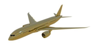 Altın jet uçak izole. 3D render