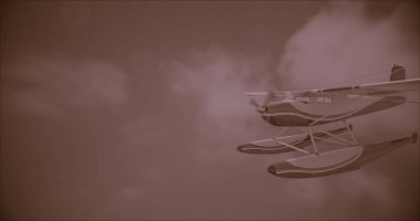 Retro deniz uçağı illüstrasyon. 3d render. Gürültü ile üst üste retro fotoğraf filtresi