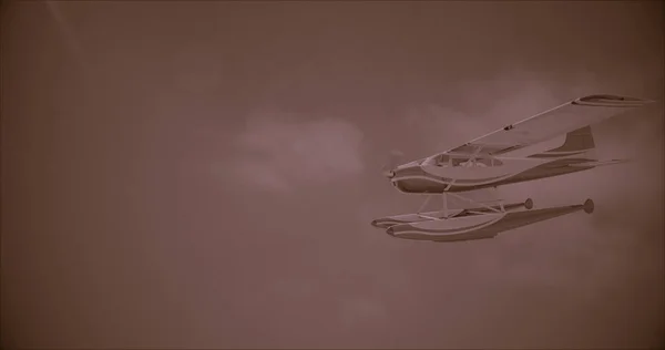 복고풍 수상 비행기 그림입니다. 3D 렌더링. 노이즈와 중첩 복고풍 사진 필터 — 스톡 사진