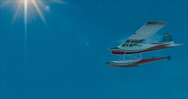 复古的水上飞机插图。3D渲染 — 图库照片