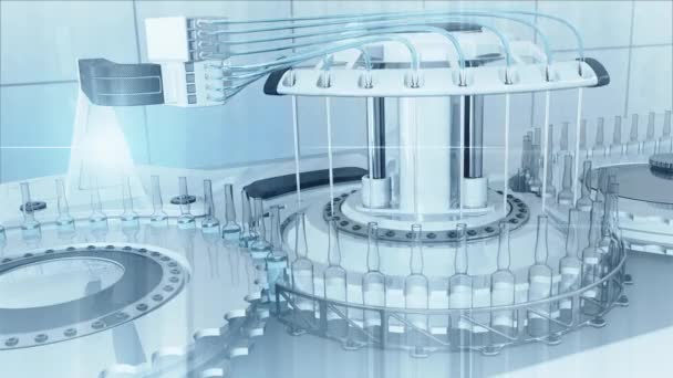 Máquina de fábrica automática para encher frascos com vacina e medicamentos 3D — Vídeo de Stock