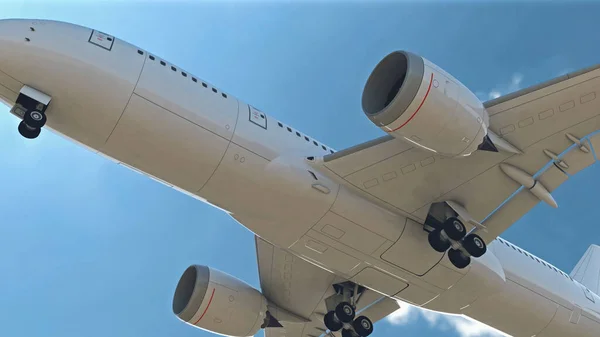 Commercieel vliegtuig stijgt op. 3D-weergave — Stockfoto