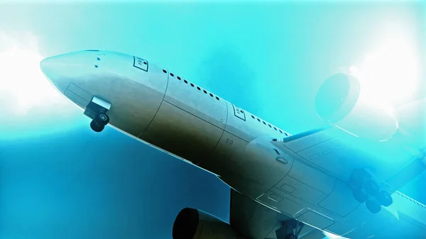 Commercial Jet Plane takes off. 3D render — Stock Photo, Image