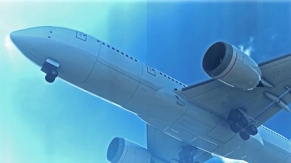 商業用ジェット飛行機が離陸します。3Dレンダリング — ストック写真
