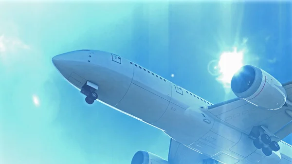 L'avion à réaction commercial décolle. rendu 3D — Photo