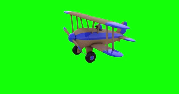 在绿色屏幕上驾驶玩具飞机.3D渲染 — 图库视频影像