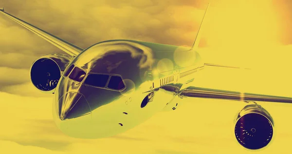 Letadlo letí. 3D vykreslení — Stock fotografie