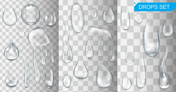 Gotas Agua Brillantes Realistas Gotas Ilustración Vectores Fondo Transparente — Archivo Imágenes Vectoriales