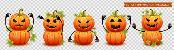 Een Set Pompoenen Voor Halloween Vectorillustratie — Stockvector