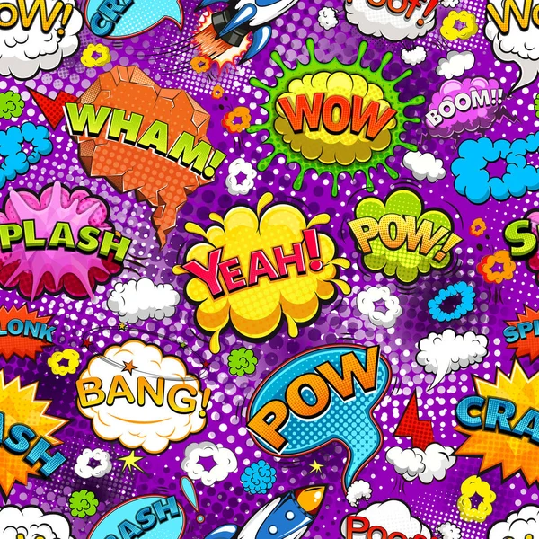 Comic Speech Bubbles Seamless Pattern Violet Background Vector Illustration — Stock Vector