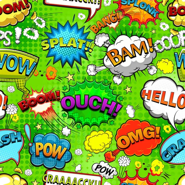Comic Speech Bubbles Seamless Pattern Green Background Vector Illustration — Stock Vector