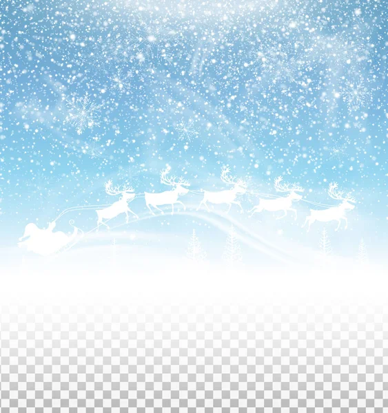 Cielo Invierno Con Nieve Cayendo Santa Claus Trineo Aislado Sobre — Vector de stock