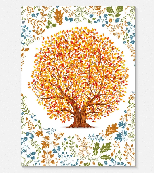 Шаблон Квіткової Брошури Осіннім Деревом Векторні Ілюстрації — стоковий вектор