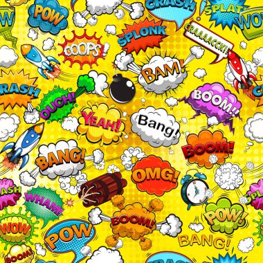 Comic speech bubbles seamless pattern on yellow background vector illustration clipart