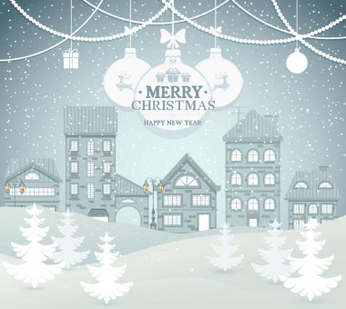 Kış şehri manzara vektörü illüstrasyonu