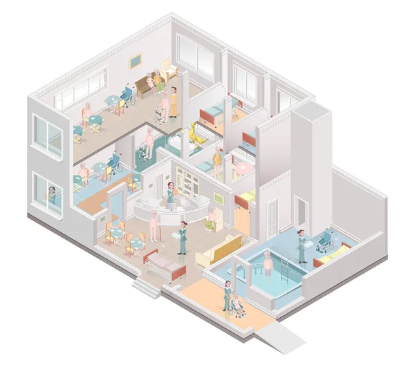 Nursing home. Assisted-living facility. Vector illustration — Stock Illustration Nursing Home Assisted Living Facility Vector Illustration Royalty Free Stock Vectors