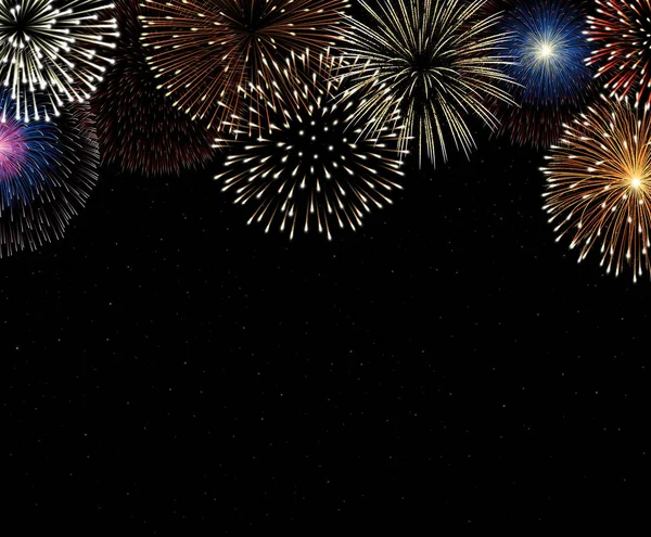 Kleurrijk Vuurwerk Nacht Lucht Achtergrond Vector Illustratie — Stockvector