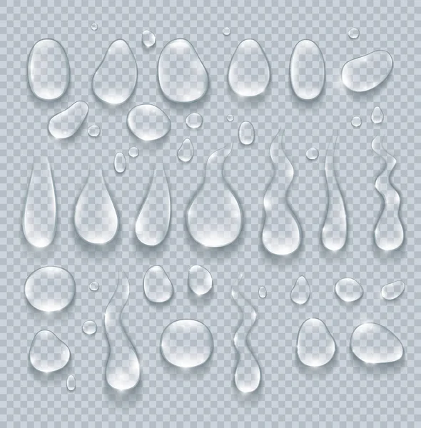 Puro Agua Clara Gotas Realista Conjunto Aislado Ilustración Vectorial — Archivo Imágenes Vectoriales