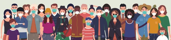 Skupina Lidí Ochrannými Lékařskými Maskami Ochranu Před Virem Koncept Preventivních — Stockový vektor