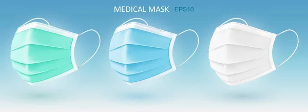 Realistiska Medicinska Ansiktsmasker Isolerad Vektor Illustration Medicinsk Ansiktsmask För Engångsbruk — Stock vektor
