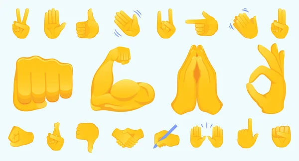 Geste Main Emojis Collection Icônes Poignée Main Biceps Applaudissements Pouce — Image vectorielle