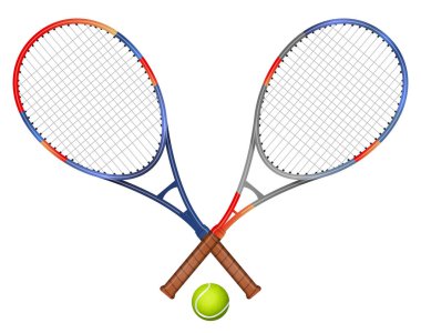 İki tenis raketi ve top vektör illüstrasyonu