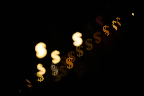 Formas Bokeh Amarelas Sinal Dinheiro — Fotografia de Stock